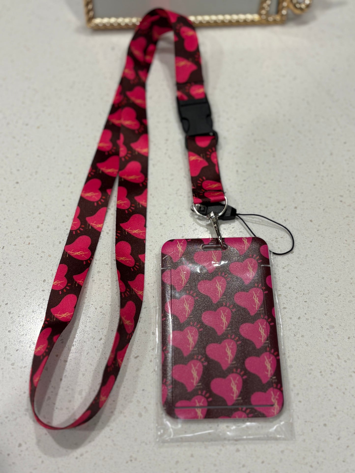 Sweetheart Pink & Brown Monogram Style Badge Holder & Lanyard