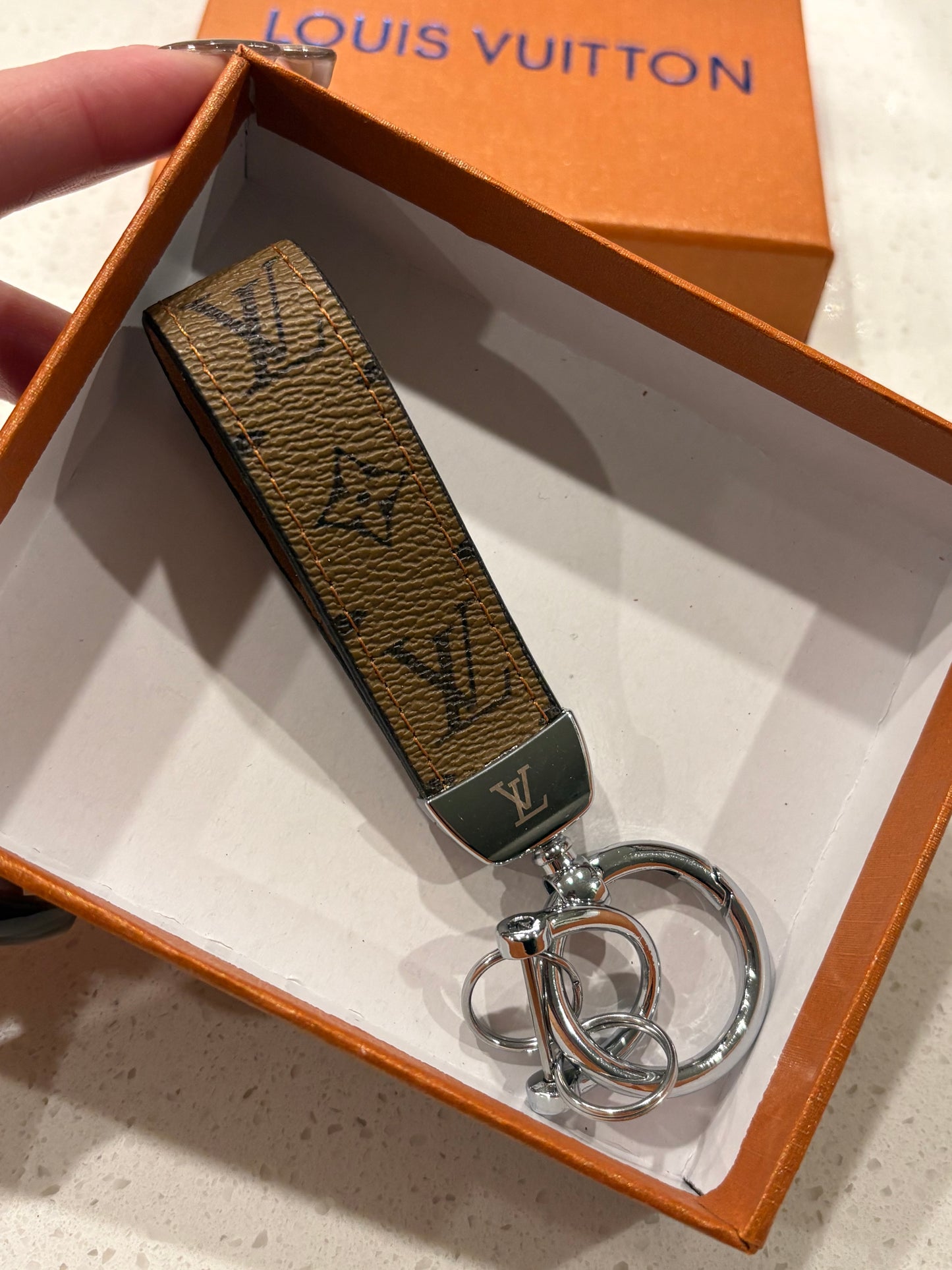 Tan Monogram Keychain with Box & Dust Cover