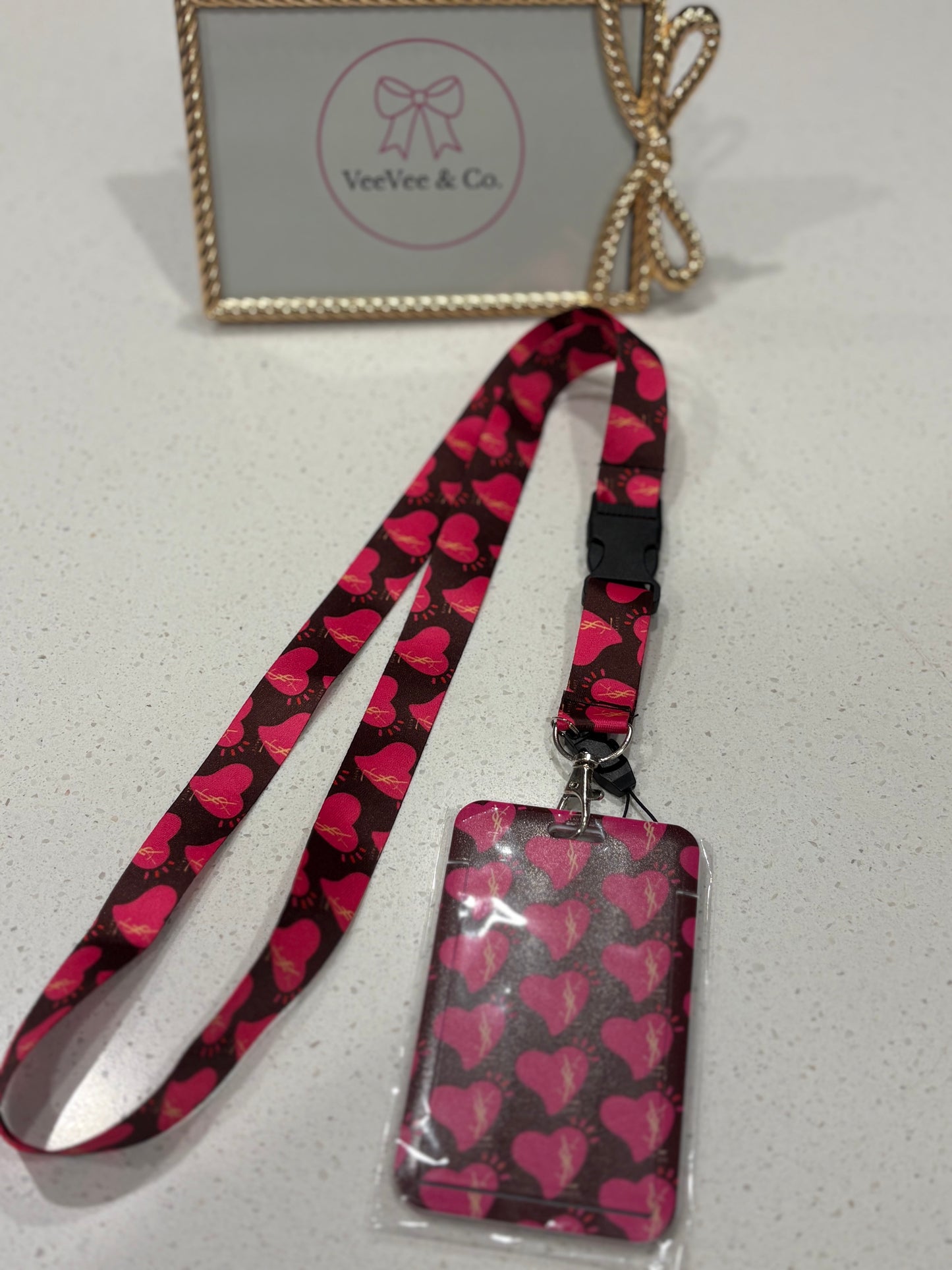 Sweetheart Pink & Brown Monogram Style Badge Holder & Lanyard