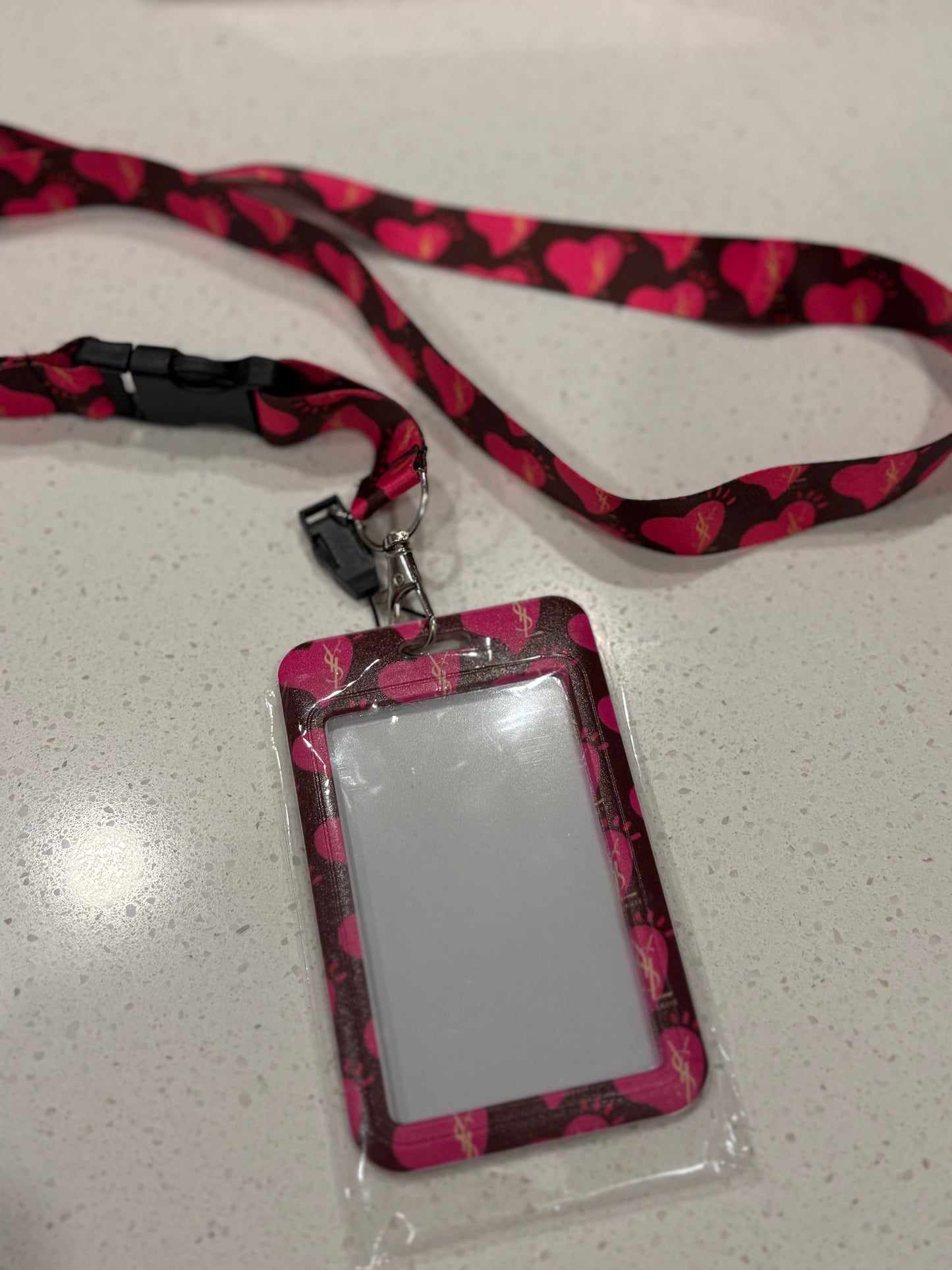 Sweetheart Pink & Brown Monogram Style Badge Holder & Lanyard